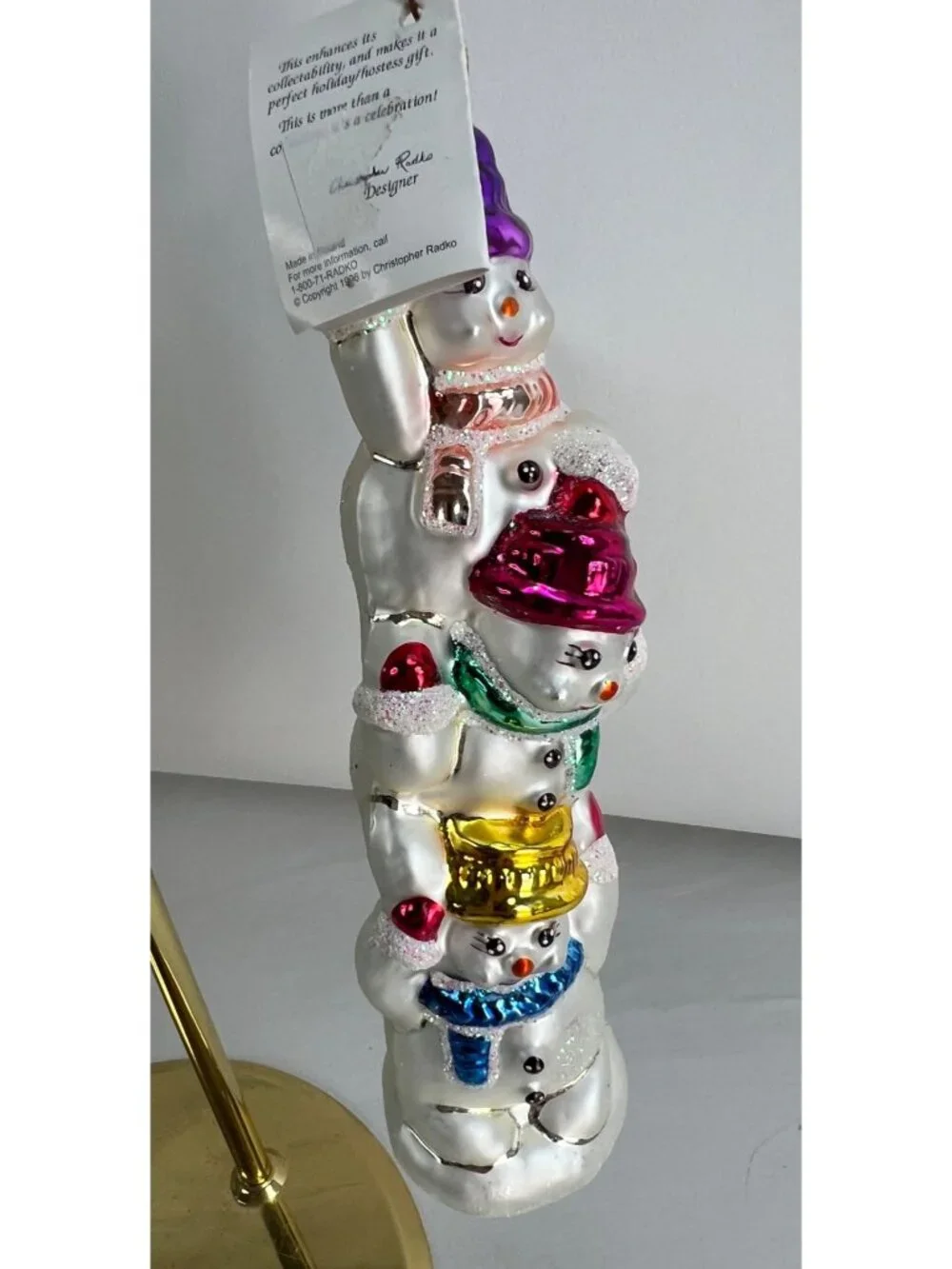 Christopher Radko Snowtem Pole Snowman Stack Christmas Ornament 6 Inch Glass